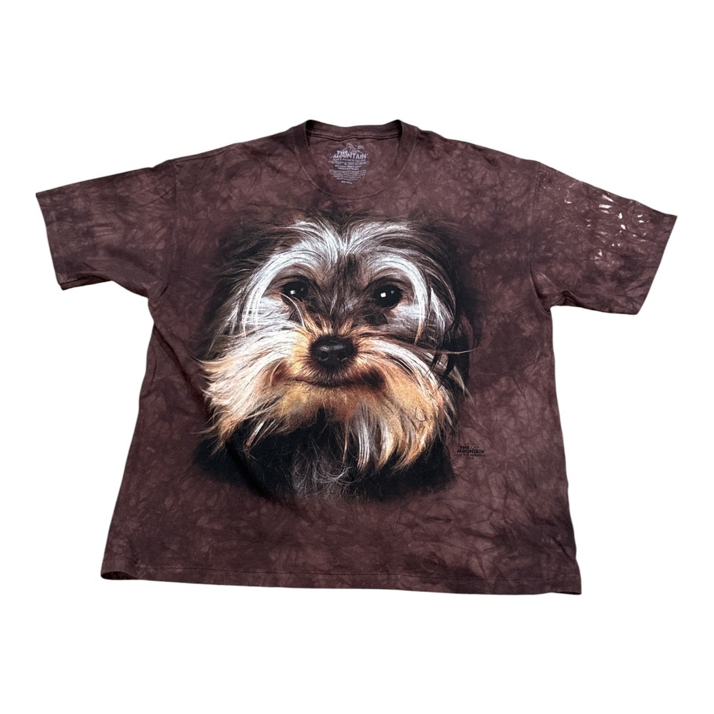 The Mountain Terrier Dog Face Brown Tie Dye Graphic T-Shirt 2XL